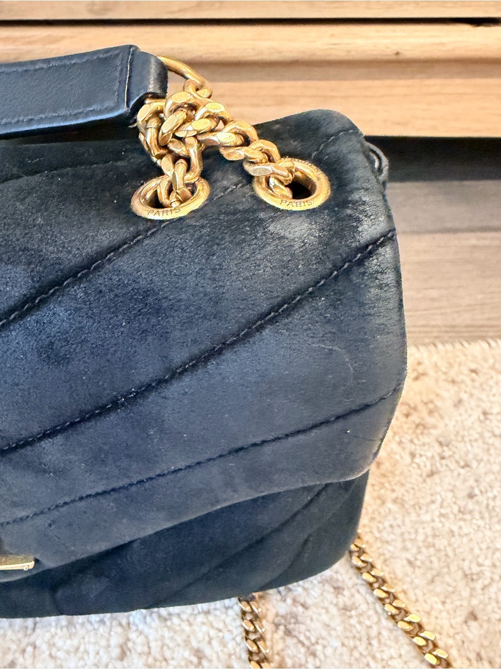 Saint Laurent Suede Calfskin Y Quilted Monogram Small Loulou Chain Satchel Black - Picture 3 of 9